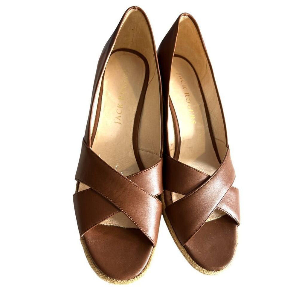 10 Jack Rogers Brown Palmer Wedge Espadrilles NWOB Open Toe
